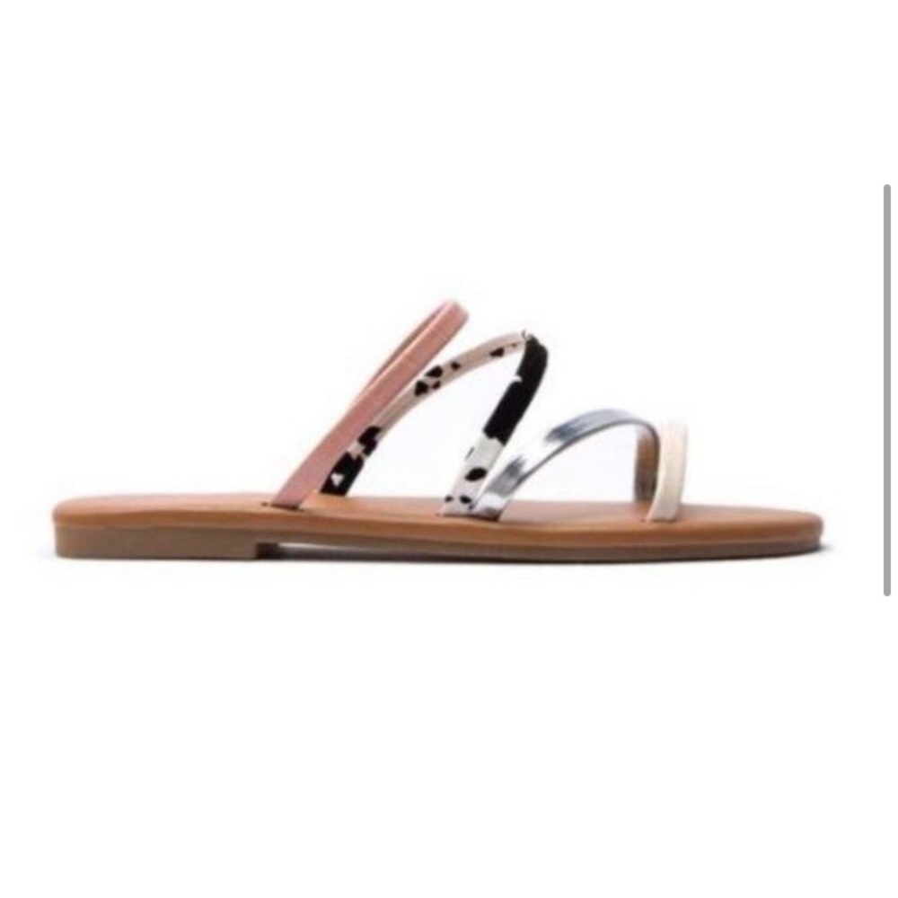 Strappy slide sandals in pink and cow print - Picture 2 of 5